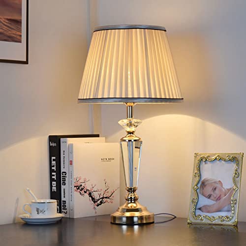 Chao Zan Lampe de table de chevet en cristal K9 avec abat-jour en tissu doré, 1 x E27 max. 60 W - Ampoule non incluse, Ø 30 x 55H cm