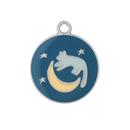 DogIDs Personalized Cat or Kitten Identification Tag, Custom Laser Engraved Single Sided Stainless Steal ID Tag, with S-Hook and Split Ring - Cat, Moon, & Stars, 7/8"