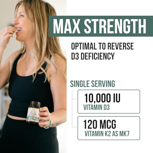 Image of Organic Plant D3 + K2 | 10000 IU D3 + 120 mcg K2 as All-Trans MK7 from MenaQ7 - 100% Whole Food, Raw & Vegan | Enhanced Digestion with Prebiotic & Superfood Complex - D3 from Organic Algae (60 Count)