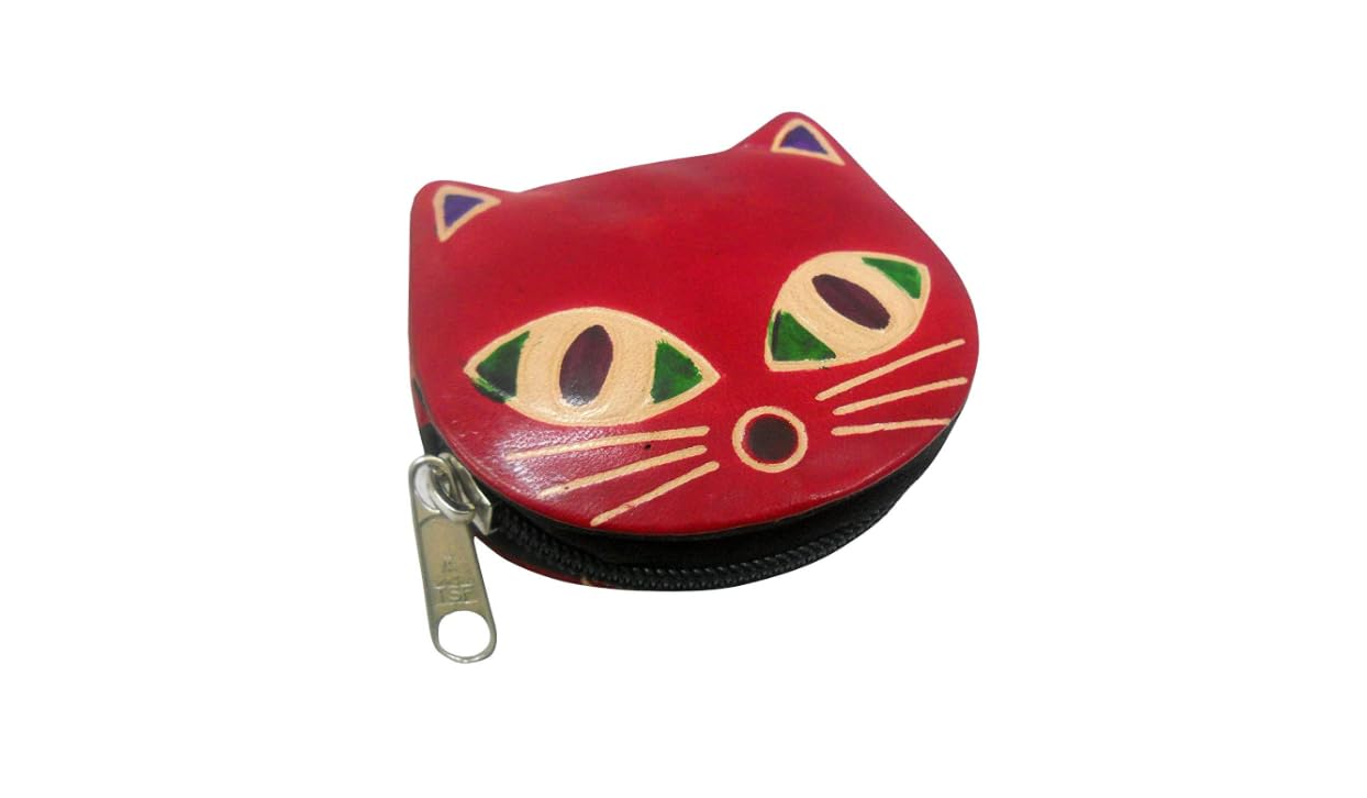 silkykraftz Red Cat Design Genuine Leather Shantiniketan Small Coin Purse for Girls and Women-picture-29