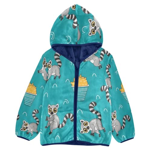 Lemur Ice Cream Fun Pattern Toddler Fleece Jacket Girl Boys Hooded Fleece Jacket Coat Warm Outwear Zip-up 3-10T