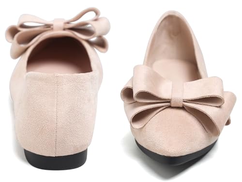 Image of SAILING LU Womens Bowknot Ballet Flats Pointy Toe Suede