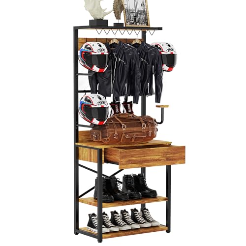 KITYSKY Motorcycle Helmet Holder Floor Standing 72x24x14 Large Helmet Rack with Drawer Motorcycle Gear Storage Shelf for Racing Suits Sports Helmets Boots & Accessories Anti-Shake Design