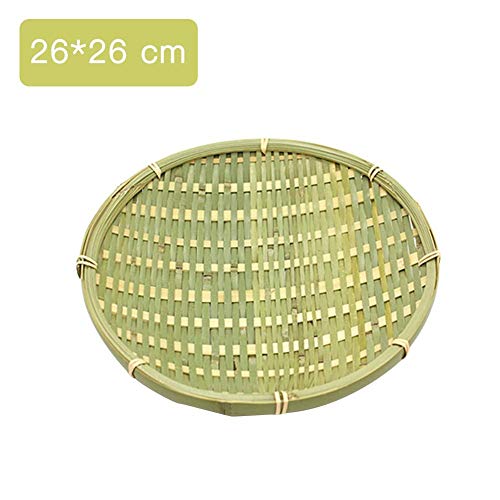 Applyvt Bamboo Storage Basket Handmade Bamboo Braided Plate Bamboo Sieve Round Snack Dish Fruit Basket