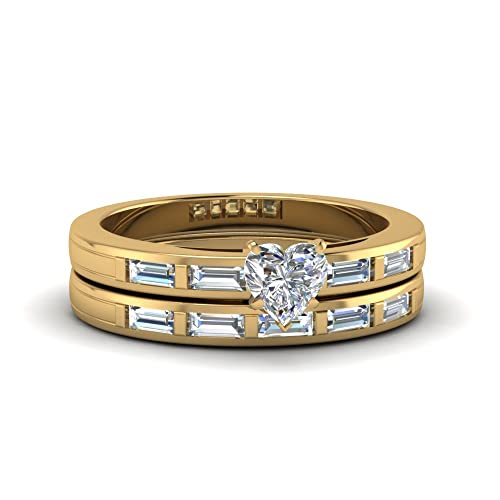 Ensemble d'anneaux de mariage en or jaune et pierre de naissance personnalisable
