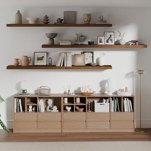 Image of ROGMARS 72 Inches Long Walnut Floating Shelves