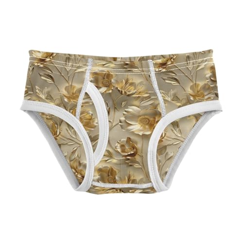 Boys' Exclusive Briefs Toddler Underwear 95% Combed Cotton Boxerbriefs 2T Golden Floral Pattern 25