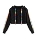 Produktbild YEBIRAL Damen Sweatshirt, Mädchen Bauchfrei Pullover Streifen Rainbow Pulli Oberteile Mode Sport Crop Tops Casual Kurz Bluse Hoodie Kapuzenpullover(XL,Schwarz)