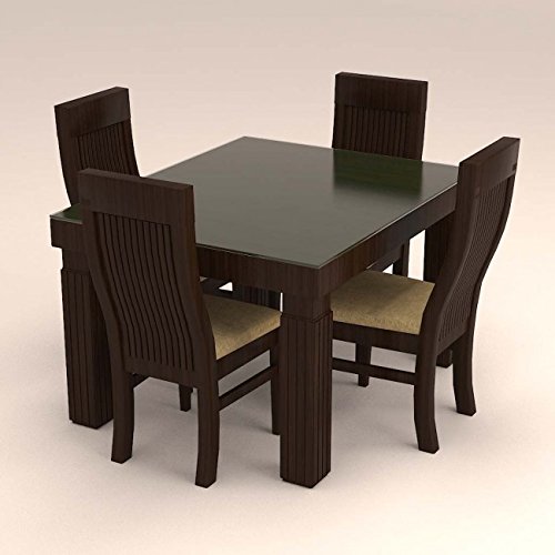 Caspian Furnish 4 Seater Dinning Set with Vertical Stripe and Glass