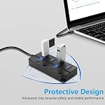 CERRXIAN USB Le centre, USB Splitter Hub avec Individual On/Off LED Interrupteurs Câble long de 6.6ft/2m, Multiport Expander, Transfert rapide de données USB Splitter pour ordinateur portable, PC(USB2.0) (4-Port USB 2.0)