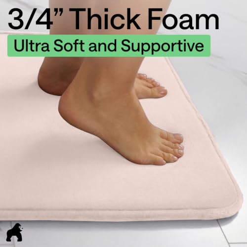 Image of GORILLA GRIP Memory Foam Bath Mat, Soft Absorbent Velvet Bathroom Mats, Durable Dots on Underside, Machine Washable Bathmat, Carpet Rug Room Decor for Shower Tub Floor RV, 30x20 Rugs, Pink