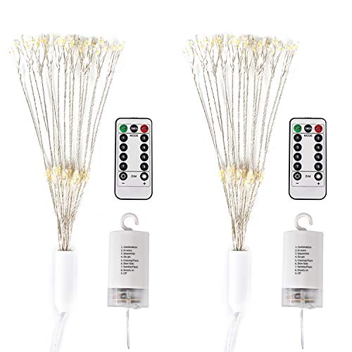 ToifucosToifucos 2 Pack Copper Fireworks Lights, 8 Modes 198 LED Fireworks Starburst Dandelion Fairy Lights Battery Operated DIY Hanging Remote Control Waterproof Decorative for Party, Multicolor