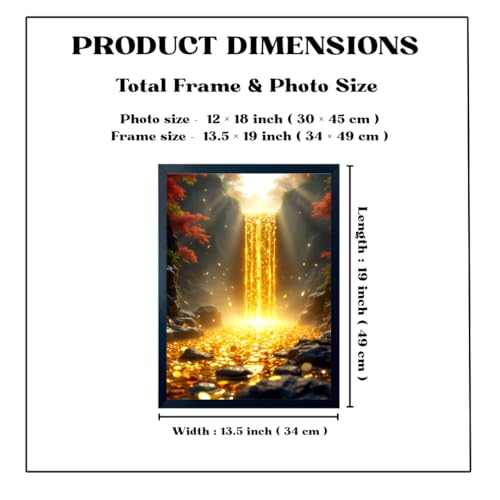 Image of ARTFUL TOY BOX - Golden Money Waterfall Photo Frame Wall Art for Home Decor | Wealth Flow, Abundance & Prosperity Vastu Wall Decor for Living Room & Office | HD Glossy Print | Premium Fiber Black Frame - 12x18 Inch (30x45 cm) (Design 5)