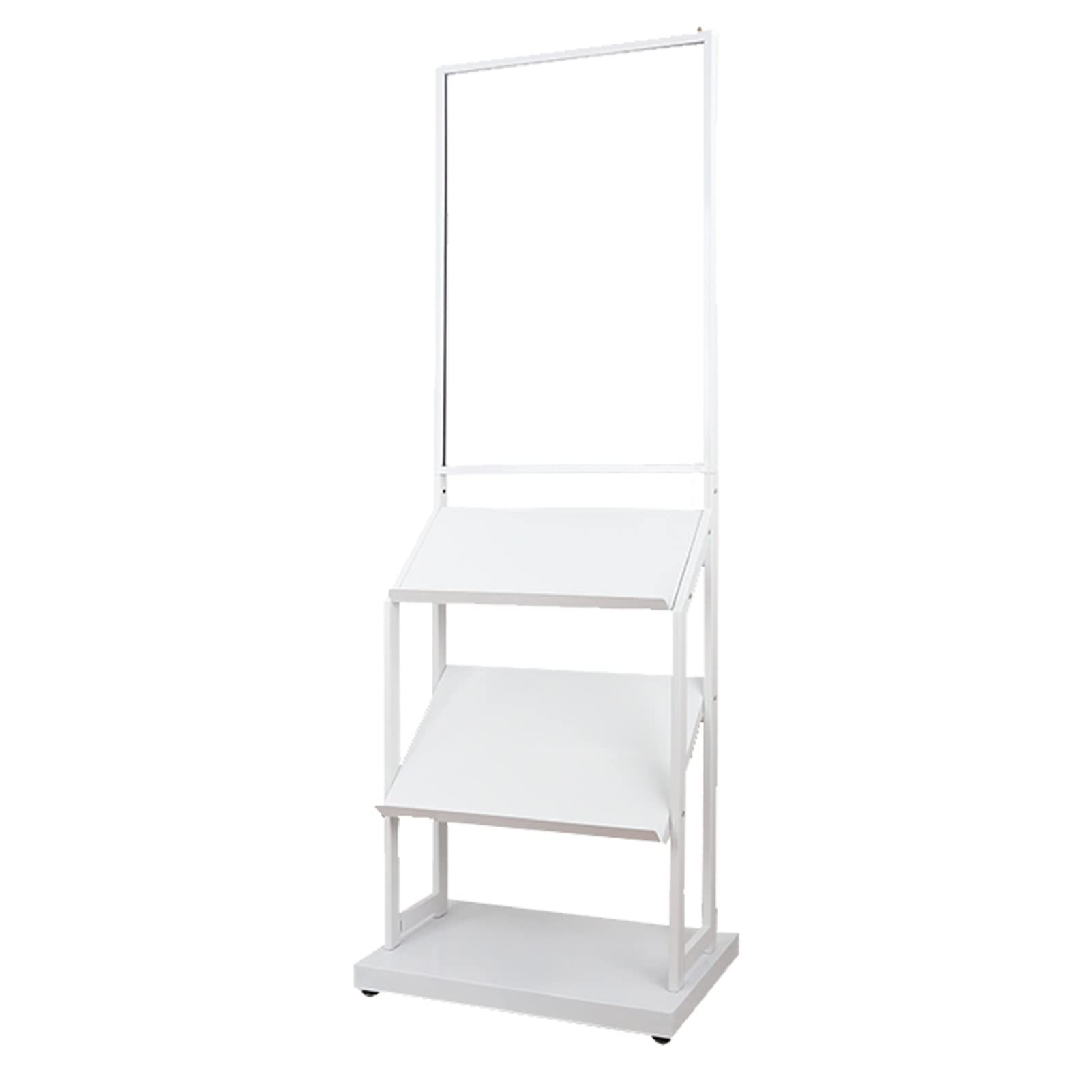 Cueyu White 3-Tier Magazine Rack With Poster Frame, Steel Floor Standing Brochure Holder, Literature Stand For Display, Brochure Rack With Floor Standing (Color : )