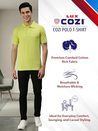 Image of Lux Cozi Men's Cotton Solid Polo Tshirt | Collar Tshirts | Half Sleeves | Stylish & Premium All Day Wear | Pack of 1