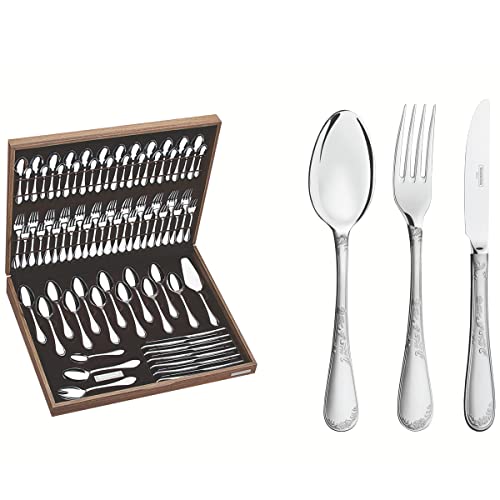 Faqueiro Tramontina Renascença em Aço Inox com Facas de Mesa Acabamento Brilho e Fosco com Detalhes em Alto Relevo no Cabo e Estojo 76 Peças