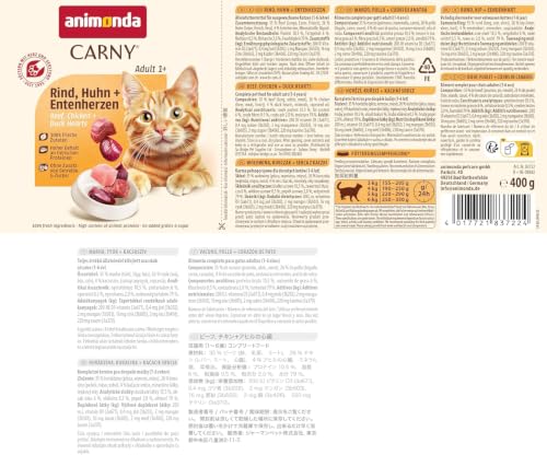 animonda Carny Adult Katzen Nassfutter Rind + Huhn + Entenherzen (6 x 400g) – Ansicht 6