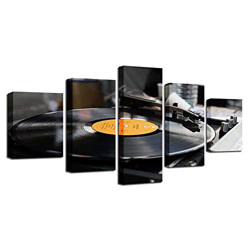 Tableau gramophone nostalgique en 5 pièces pour décoration de salon