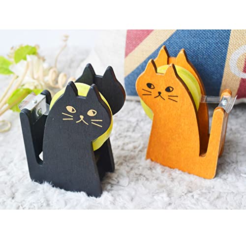 Tape Dispenser, Cute Cat Tape Dispenser, Vintage Wooden Kitty Tape Cutter with 1 Roll Tape for Home Office Desktop Accessory for Students Girls Boys image 4
