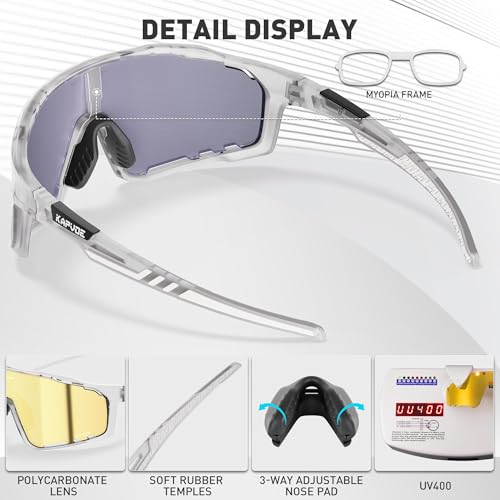 Image of KAPVOE 3 Lens & Polarized Cycling Sunglasses Men Women MTB Running K76 | 3-lens and polarized sports eyewear for men and women, designed for cycling, MTB, running and fishing