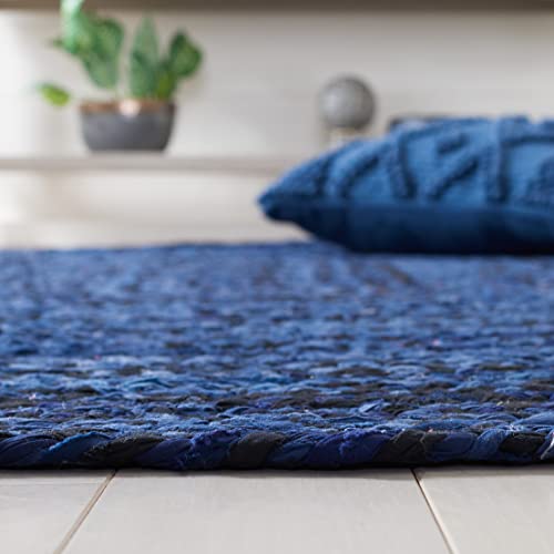 Tapete redondo SAFAVIEH 3' trenzado reversible azul y negro miniatura 3