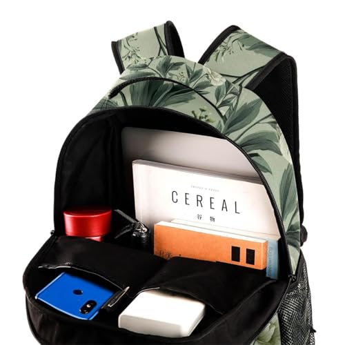 Sage Green Flowers with Leaves Pattern (5) Student Bags Travel Backpacks for Boys Girls 29.4x20x40cm11.5x8x16 in4