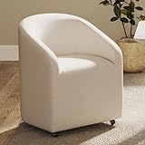 BESTANO Modern White Upholstered Dining Chairs with Swivel Casters, Linen Barrel Back Accent Side Chair for Dining Room Living Room, Beige