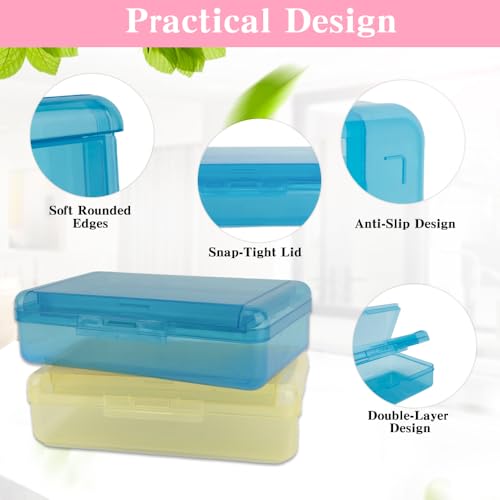 Image of Pencil Case Box, 2 PCS Navy Blue Yellow Double Layer Large Capacity Plastic Pencil Boxs, Clear Hard Pen Case with Snap-tight Lid,Storage Art Craft Box Marker Organizer for Boys Offices School Supplies