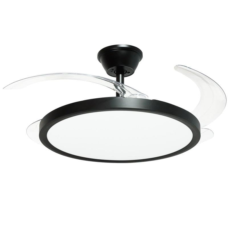 DRW Ventilador de Techo con luz y 3 aspas retractiles de Metal y acrilico en Negro Harmony 53x106x106 cm
