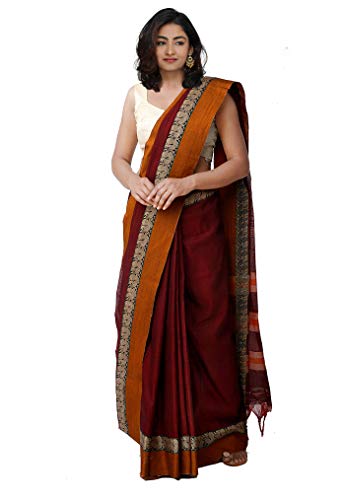 Image of UNNATI SILKS Women Pure Handloom Narayanpet Cotton Saree With blouse piece and Tassels ends from the Weavers of Andhra Pradesh(UNM31697+Maroon+free size)