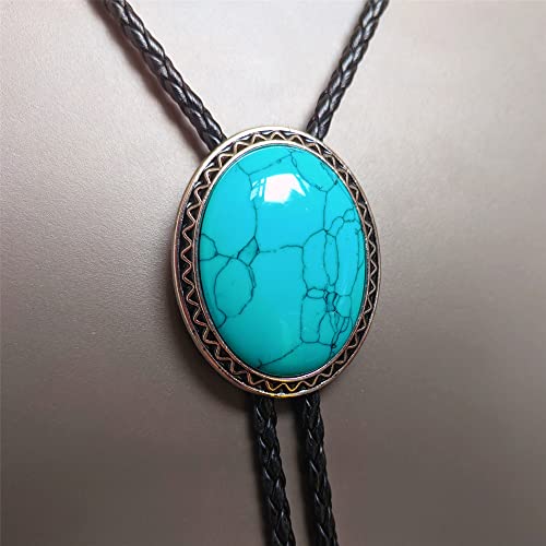 Image of Turquoise Agate Granite BOLO Tie for Men Women Leather Wedding Necklace Western Cowboy Necktie