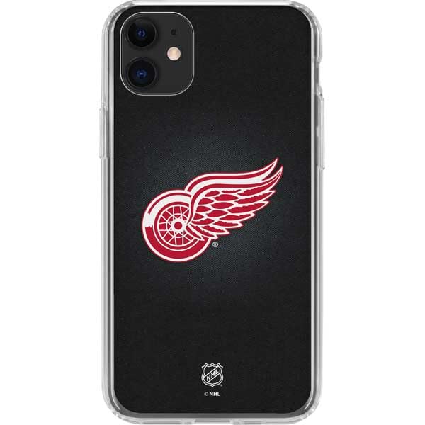 Skinit Clear Phone Case Compatible with iPhone 11 - Officially Licensed NHL Detroit Red Wings Black Background Design
