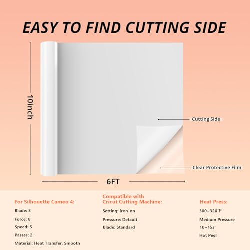 Image of HTVRONT Puff Vinyl Heat Transfer - 10 inch x 6ft White Iron on Vinyl Roll for T Shirts, 3D Puff HTV Heat Transfer Vinyl Compatible with Cricut Cutting Machine- Easy to Cut & Weed & Transfer (White)