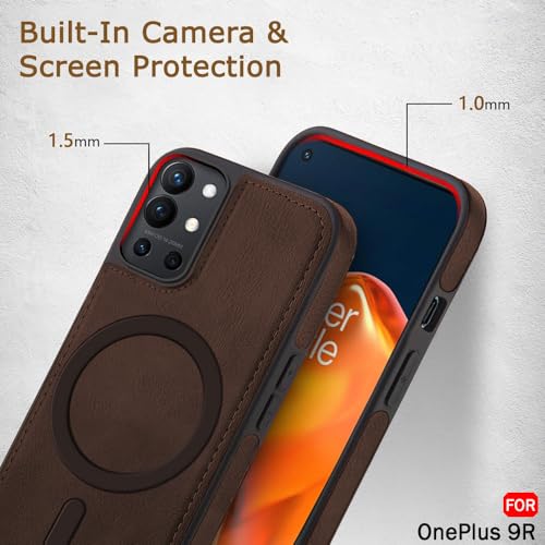 Image of TheGiftKart Genuine Leather Finish Back Cover Case for OnePlus 9R 5G | Shockproof Design | Raised Edges for Camera & Screen Protection | Stunning Minimalist Design Cover (MagSafe Compatible, Brown)