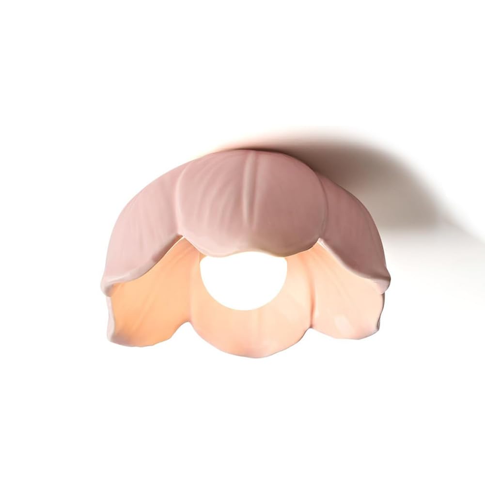 LOGT LED Ceiling Light with Floral Design Indoor Ceramic Ceiling Lamp, Recessed Light Installation for Living Room, 3 Colour Temperatures (3000K/4500K/6000K) Ceiling Lamp for Kitchen Utility,Pink