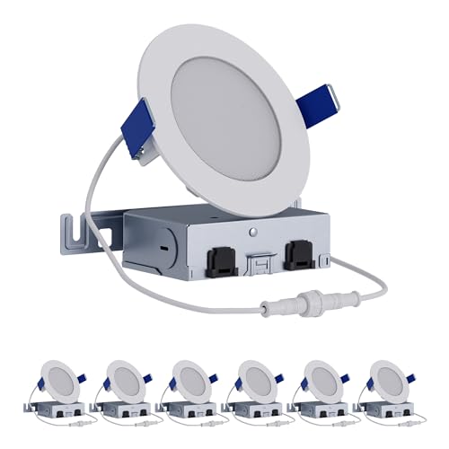 HALO 4 inch LED Recessed Ceiling Light 6-Pack Canless Dimmable with Selectable Lumens and Selectable Color Temperature 2700K-5000K Indoor Outdoor Wet Location Airtight Ultra Slim HLB4LSFS5-6PK
