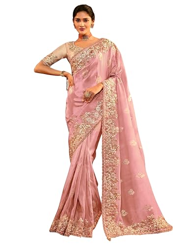Image of TRENDMALLS Women's Jacquard Silk Embroidery With Sequin Work Saree with Unstitch Blouse Piece For Women