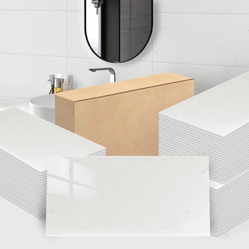Trafagala 10Pcs Marble Tiles 60x30cm Thicken Self Adhesive Wall Tiles Waterproof Peel and Stick on Vinyl Tiles Stickers for Living Room Bedroom Bathroom Kitchen Splashback Panel Covering