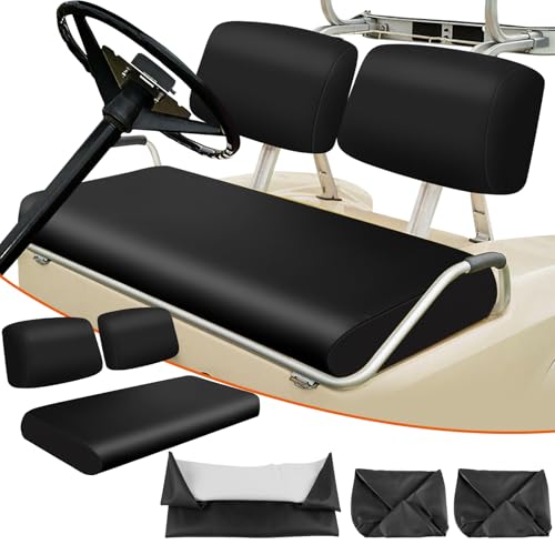 Image of Golf Cart Front Seat Covers Black Micro Fiber Leather Seat Covers Replacement for Club Car DS 1982-2000, Staple On