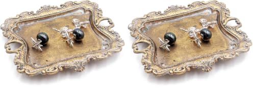 Image of Funly mee Small Antique Trinket Dish Vintage Gold Metal Jewelry Tray, Ring Holder-5.3 x 3.5 x 1.2 inches (Pack of 2)
