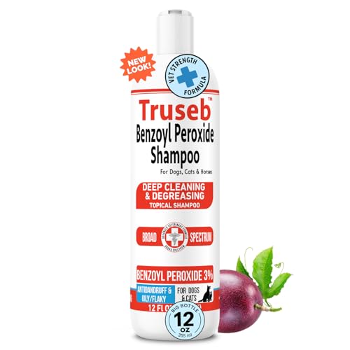 All Natural Medicated Benzoyl Peroxide 3% Shampoo for Dogs Cats Horses Helps Relieve Folliculitis Dandruff Psoriasis Seborrheic Dermatitis Itchy Scalp(3% Benzoyl Peroxide) Passion Fruit Scent