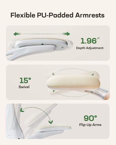 Image of Marsail Ergonomic Office Chair: Office Computer Desk Chair with High Back Mesh and Adjustable Lumbar Support Rolling Work Swivel Task Chairs with Wheel 3D Armrests and Headrest (White)