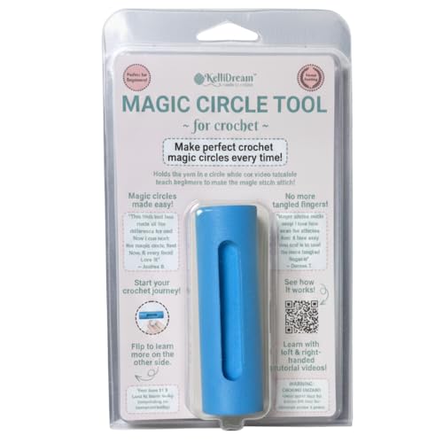 KelliDream Original Magic Circle Crochet Tool w Right & Left-Handed Step by Step Online English Instructions & Videos Learn How to Make a Magic Circle Stitch w All Yarn Sizes (Blue)