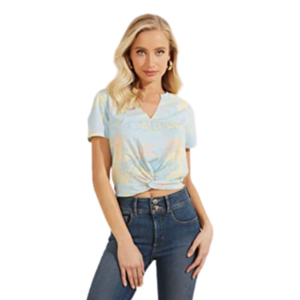 GUESS FactoryAngels Crop Palm Logo Tee, Shadow Palms Print, L / R