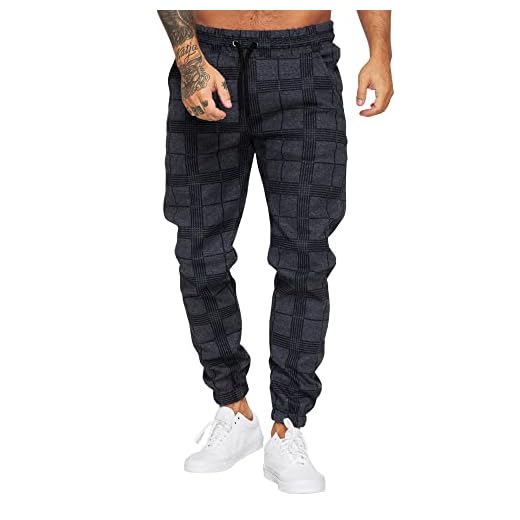 Sprifloral Pantalon de jogging à carreaux pour homme - Taille élastique - Pour le travail, le sport, les fêtes - Taille S à XXL, gris foncé, 31-35