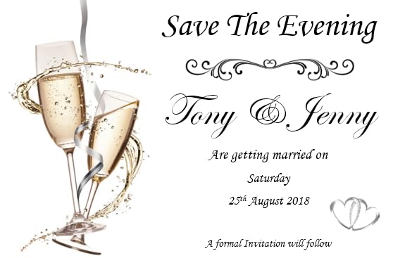 Personalised Save the Evening Cards/Invitations/Invites Ref SE2 Complete with self seal envelopes (50)
