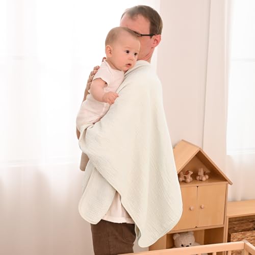 Image of david's kids Baby Muslin Blankets 47 inch X 47 inch, 4-Layer 100% Cotton Muslin Blanket for Summer, Ultra Soft Breathable and Lightweight Receiving Blanket for Boys Girls, Gentle Baby Wrap Swaddle, Oat Milk