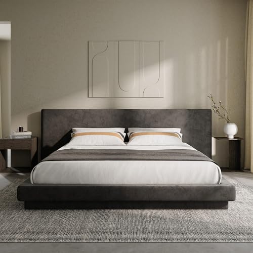 Image of RECCI AirFrame Cloud King Bed Frame with Extra Wide Headboard, 5 Inch Foam Fully Cushioned Platform, Easy Assembly, No Box Spring Needed