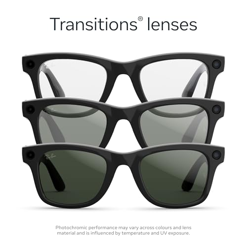 Image of Ray-Ban Meta (Gen 2), Wayfarer Large, Shiny Black | Smart AI Glasses for Men, Women - 2X Battery Life - 3K HD Resolution - 12 MP Ultra-Wide Camera, Audio, Video - Transitions Graphite Green Lenses