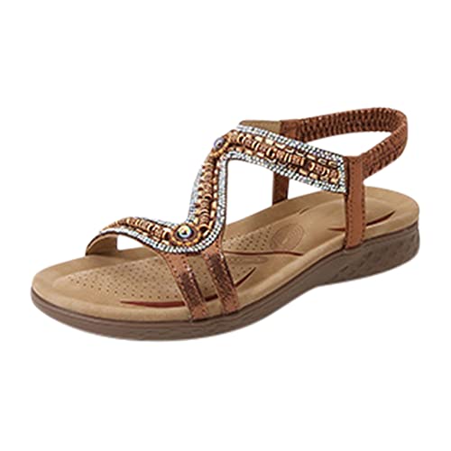 ZTFYKLIN Sandalias Mujer Verano Zapatos Planos, De Mujer, Comodidad Con Correa Elástica En El Tobillo, Playa Informales, Sin Cordones Imitación, Planos (Brown, 42) Vestir Comodas Ortopedicas